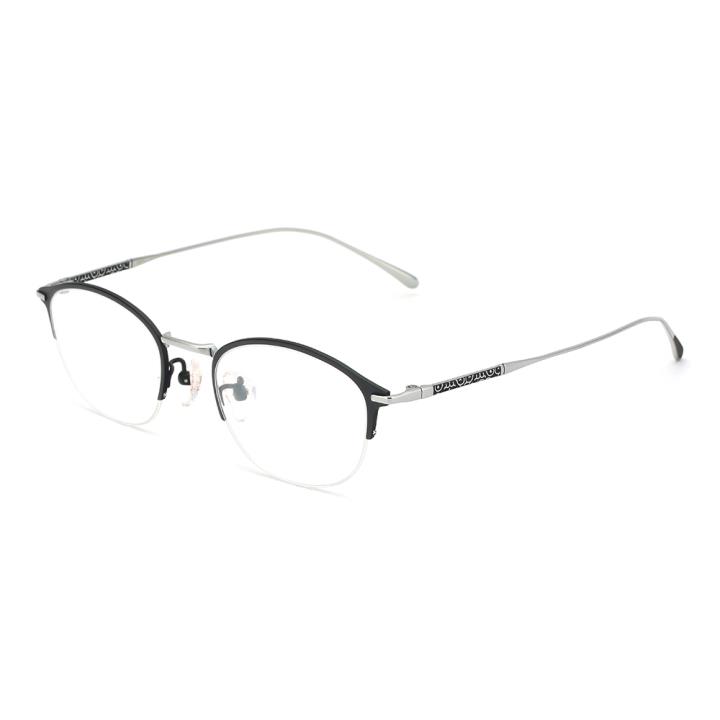 HAN纯钛光学眼镜架-高雅黑银(HN49367-C01)