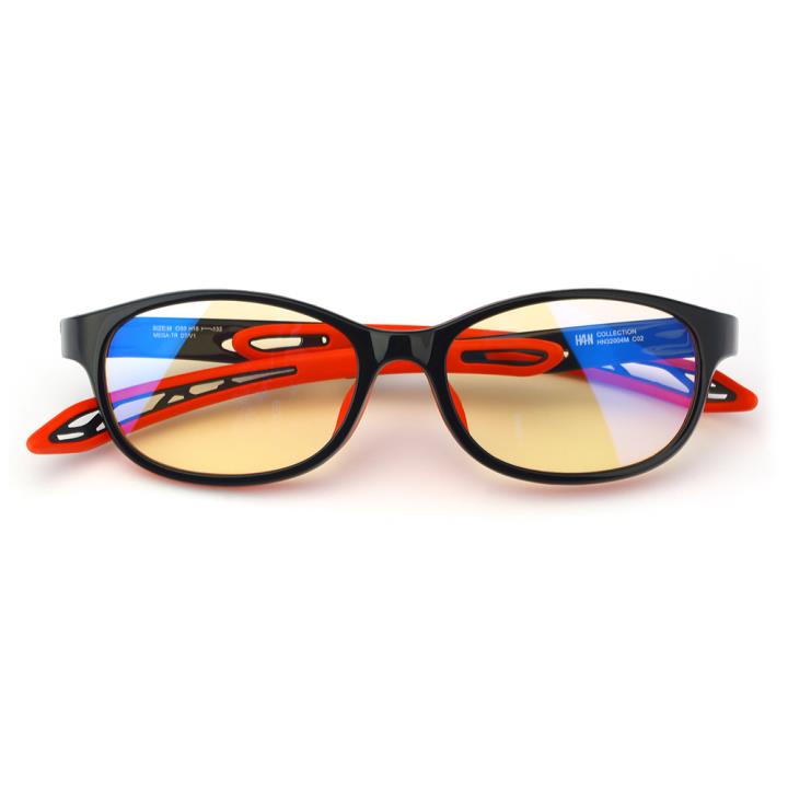 HAN OMO TR90全天候儿童防蓝光护目眼镜-黑红色(HN32004 C2/L)平光