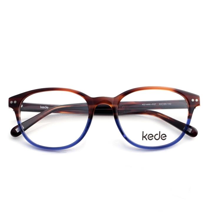 Kede时尚光学眼镜架Ke1444-F07  上啡条纹下透蓝色