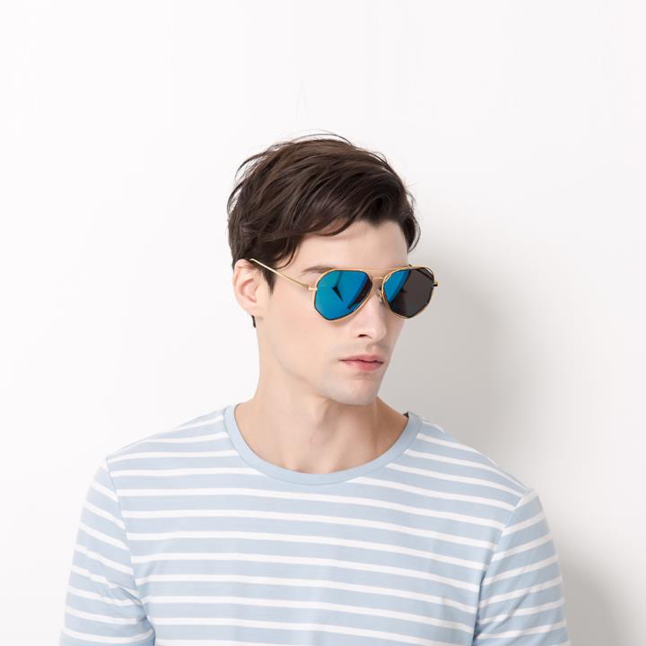 HAN COLLECTION金属防UV太阳眼镜-金框蓝色片(HN52014M C3)